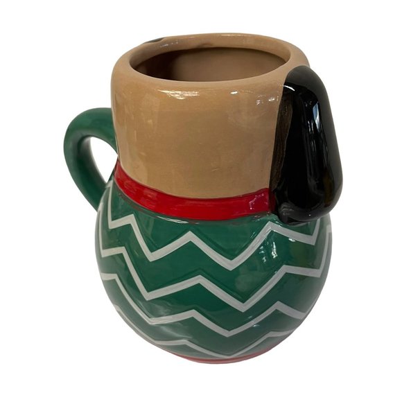 Collectible Christmas Dog Puppy Coffee Mug Green Sweater Red Scarf 5" x 2 1/2" - Picture 5 of 8